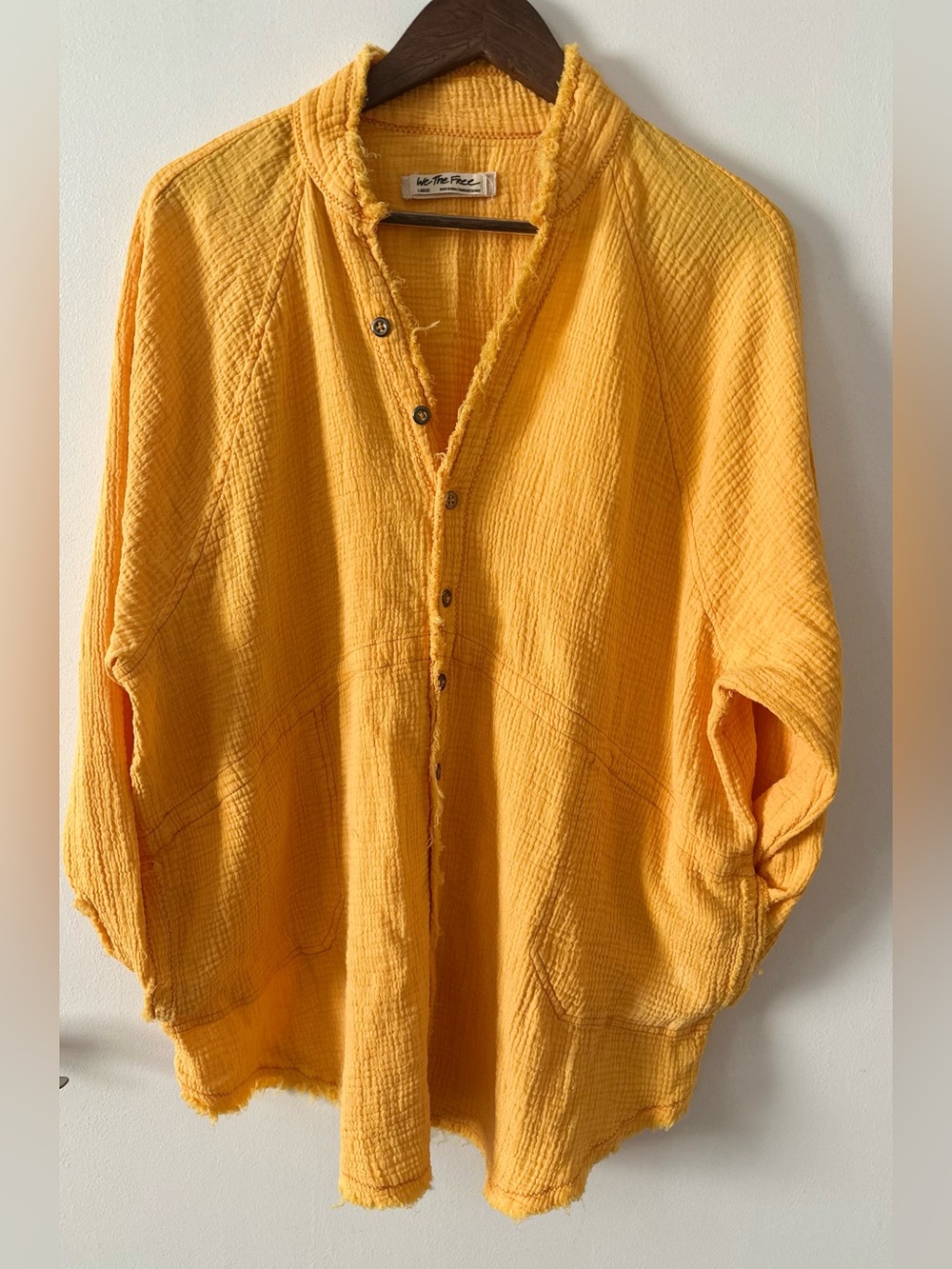 Free People We The Free Summer Daydream Top Size L Yellow Gauze Button Down